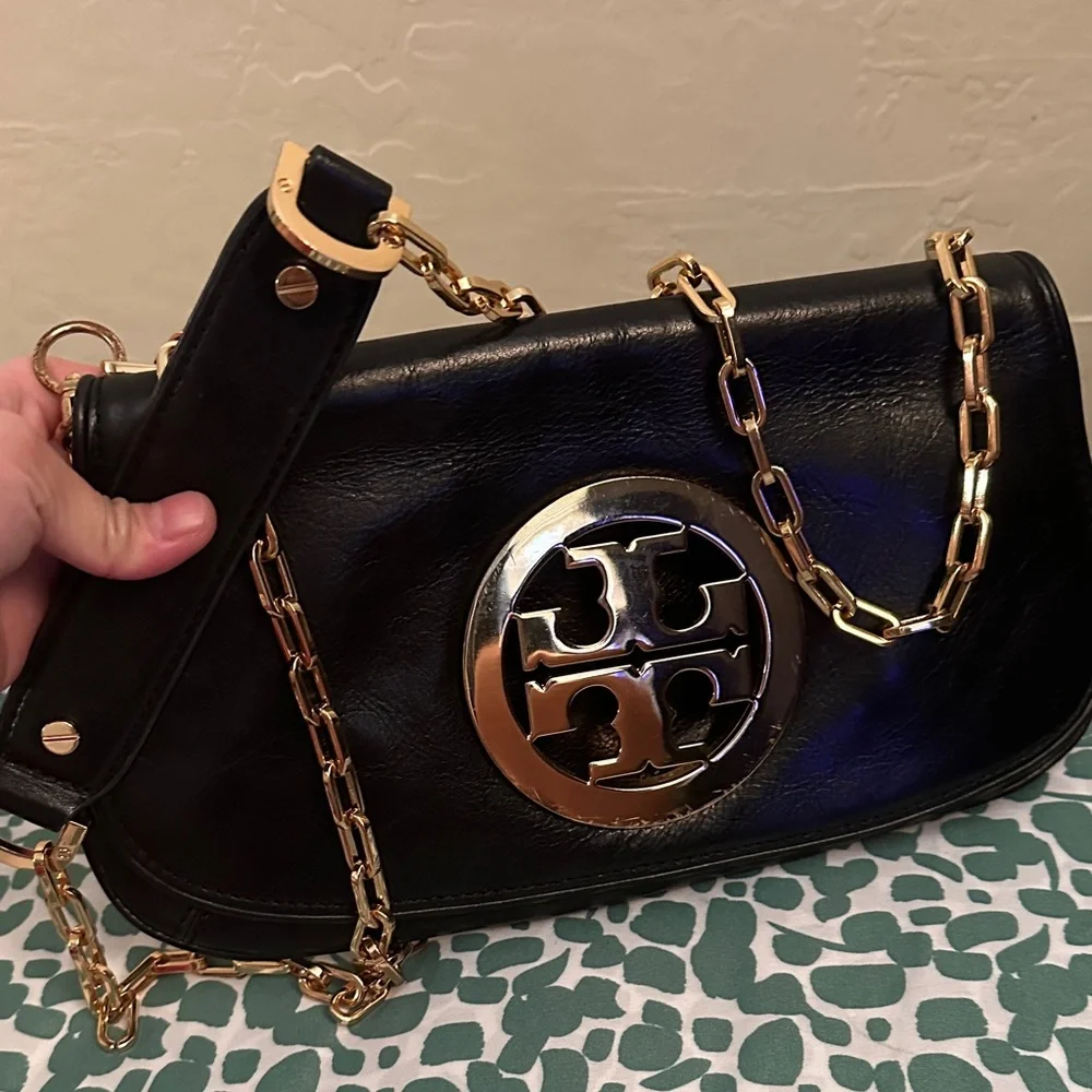 Black Leather Clutch with Gold Logo - Picture 4 of 4